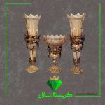 سه تیکه شمعدان لاله بلند و میوه خوری کریستال سازان مدل رخ کد CS1243