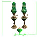 چراغ لاله دو پوست کریستال سازان مدل تابان سبز رنگ کد CH1244