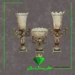 سه تیکه شمعدان و میوه خوری مدل برلیان شامپاینی رنگ کریستال سازان کد CS1236