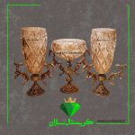 سه تیکه گلدان و کاسه پایه دار کریستال سازان مدل اسلیم نقش شامپاینی کد CS1234