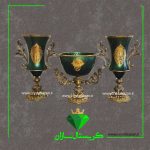 سه تیکه گلدان و میوه خوری مدل طلا برجسته سبز رنگ کریستال سازان کد CS128