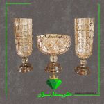 سه تیکه گلدان و میوه خوری پایه دار کریستال سازان مدل هوگو شامپاینی کد CS1022