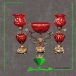 سه تیکه چراغ نفتدان و کاسه پایه دار کریستال سازان
