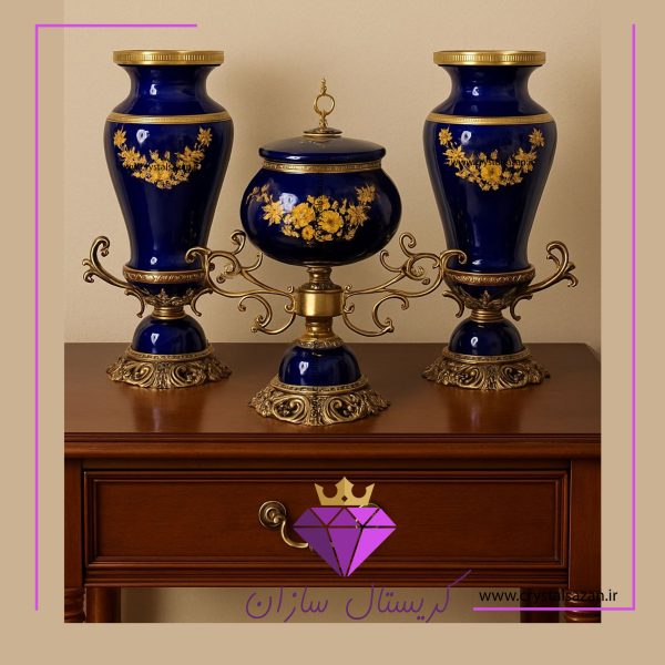 سه تیکه گلدان و شکلات خوری کریستال سازان